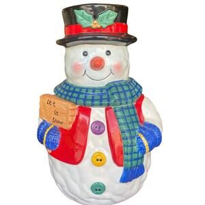 Vintage Snowman Cookie Jar Canister Holiday Christmas Kitchen GU WU GU